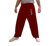 Pantalones de Tai Chi Taza Amplia Hombre y Mujer y Niño Pantalones de Yoga Qigong Abierto a los Tobillos (L, Burdeos Tai Chi)