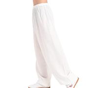 Pantalones De Tai Chi Unisex, Pantalones De Entrenamiento De Yoga Marcial Kung Fu De Lino y Algodón Transpirable Suave Blanco XL