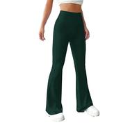 Pantalones de Talle Alto para Mujer, Estilo Bootcut, Acampanados, Estilo Yoga, Casuales, Elegantes, con Bolsillos, Color Verde, Talla pequeña.