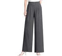 Pantalones de tela para mujer, cintura alta, pantalones palazzo, con pliegues en la cintura y tira de botones, pantalones de negocios, ajuste normal, pantalones deportivos cómodos, pantalones básicos