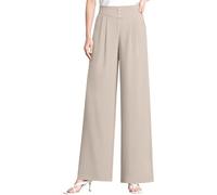 Pantalones de tela para mujer, cintura alta, pantalones palazzo, con pliegues en la cintura y tira de botones, pantalones de negocios, ajuste normal, pantalones deportivos cómodos, pantalones básicos