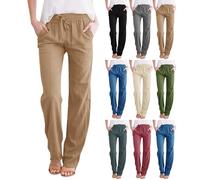 Pantalones de tela para mujer, de verano, ligeros, largos, de traje para mujer, cintura alta, ligeros, pantalones de playa Palazzo, pantalones largos de tela, cintura alta, con goma elástica
