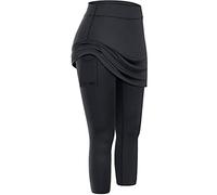 Pantalones de tenis elásticos de cintura alta con bolsillos con falda, mallas de control de abdomen, pantalones de yoga para mujer, leggings de gimnasio de cintura alta para mujer, para entrenamiento