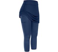 Pantalones de tenis elásticos de cintura alta con bolsillos con falda, mallas de control de abdomen, pantalones de yoga para mujer, leggings de gimnasio de cintura alta para mujer, para entrenamiento