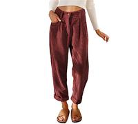 Pantalones de terciopelo acanalado para mujer, pantalones de cigarrillo de invierno, cintura alta, cómodos, pantalones anchos de pierna recta, pantalones Harem elegantes palacio con bolsillos casuales