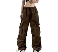 Pantalones de tiempo libre para mujer, de verano, cargo de paracaídas, holgados, con bolsillo, estilo callejero, marrón, M