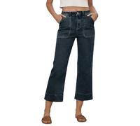Pantalones de tobillo genéricos para mujer 7/8 de cintura alta bolsillos grandes de parche delantero cierre de botón pierna recta ligeramente ancha costuras aparentes amplias ciudades fin diario, 01