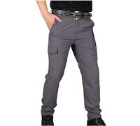 Pantalones de Trabajo Cargo Hombre Con Cintura Elástica, Informal Monocolor Multibolsillos, Chandal Secado Rápido, Pierna Recta Montaña