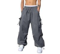 Pantalones de trabajo con muchos bolsillos y cordones en la cintura para hombre a datti para todas las estaciones casual y deportivos de color liso simples a la moda y de moda, Dark Gray, XL