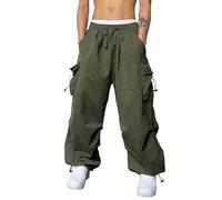 Pantalones de trabajo con muchos bolsillos y cordones en la cintura para hombre a datti para todas las estaciones casual y deportivos de color liso simples a la moda y de moda, verde militar, XXL