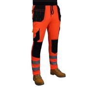 Pantalones de trabajo de forro polar de alta visibilidad para hombre, con bolsillos, cinta reflectante, pantalones de trabajo, Naranja-1, 41-44.5