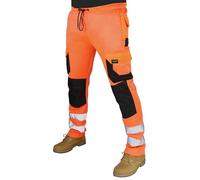 Pantalones de trabajo de forro polar de alta visibilidad para hombre, con bolsillos y cinta reflectante, pantalones de trabajo, Naranja-2, XL