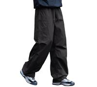 Pantalones de trabajo funcionales para hombre, montañismo, a prueba de viento, sueltos, rectos, informales, se pueden colocar con cordón, los pies pueden ser rectos de dos maneras, Negro , XXL
