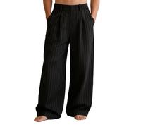 Pantalones De Trabajo Hombre Verano Pantalones De Senderismo Hombre Rayas Vestidas Casual Fino Suelto De Piernas Anchas Y Pliegues De Cintura Elástica Corte Holgado Pant