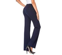Pantalones de trabajo para mujer, de cintura alta, para trabajo, oficina, negocios, con bolsillos, lisos, casuales, corte de bota, pantalones elegantes a medida, azul marino, M