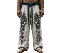 Pantalones de verano largos para hombre, retro, vintage, vikingos, anchos, de pierna ancha, rectos, con estampado étnico, pantalones de entrenamiento, multicolor, cintura elástica, cómodos, holgados