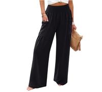 Pantalones De Verano Mujer Color Liso con Bolsillo - Ropa Verano Mujer Pants Cintura Elástica Suave Transpirable, Pantalones Classic Elástico Pant Plage Travail Negro XL