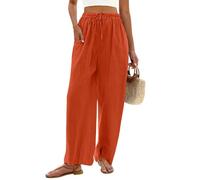 Pantalones De Verano Mujer con Bolsillo Color Liso - Ropa Mujer Pant con Cordón Cómodos Elástico, Pantalones De Lino Anchos Classic Pants Travail Voyage Rojo XL