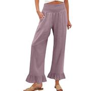 Pantalones De Verano Mujer con Bolsillo - Ropa Verano Mujer Pant Cintura Elástica Cómodos Classic, Pantalones Calle Elástico Wide Leg Pants Women Travail Detente Púrpura Claro XL