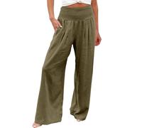 Pantalones de Verano Mujer,Pantalones Anchos Mujer Verano,Women Linen Pants Summer Wide Leg High Waist Casual Pant 2026 Beach Travel Vacation Outfits Mallas uctoras Deporte (Army Green, L)