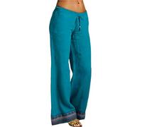 Pantalones de Verano Mujer,Pantalones Mujer,Cotton and Linen Embroidered Wide Leg Pants For Women Spring and Summer Loose High Waist Straight Casual Pants (Blue, M)