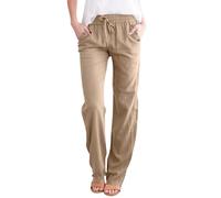 Pantalones De Verano Mujer Verano, Pantalones Vaqueros Mujer Cargo, Largos Casuales Pierna Ancha con CordóN Y Botones Lino Color SóLido Ideales Un Uso Diario CóModo Pantalon Pantalón Deportivo