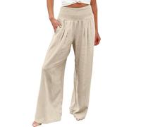 Pantalones de Verano Mujer,Women Linen Pants Summer Wide Leg High Waist Casual 2026 Beach Travel Vacation Outfits Rotos (Beige, S)
