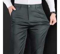 Pantalones de verano para hombre con cintura elástica de ajuste holgado con corte de pierna recta para uso cómodo de oficina y social (34 gris oscuro)