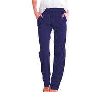 Pantalones de verano para mujer con elástico de lino de algodón, pantalones holgados de cintura alta y pierna recta, pantalones casuales con bolsillos, pantalones de tela ligeros y cómodos, pantalones