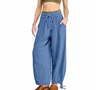 Pantalones de verano para mujer, ligeros, pantalones de tela elegantes de cintura alta, pantalones de ocio, largos, sueltos, rectos, corte palazzo, pantalones de yoga monocolor, pantalones de yoga con
