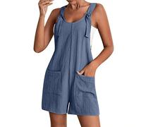 Pantalones de verano para mujer, pantalones de peto casuales vintage para mujer, pantalones casuales de pierna ancha, monos de primavera y verano, monocolor, sin mangas, traje casual largo, X02-azul