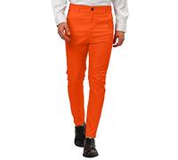 Pantalones de vestir para hombre, ajustados, pantalones chinos elásticos con parte delantera plana, ligeros, resistentes a las arrugas, pantalones casuales con bolsillos, naranja, M
