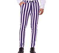Pantalones de vestir para hombre, con bloques de color, ajustados, a rayas, pantalones de vestir ajustados a rayas para hombre, Deep Purple, 3XL