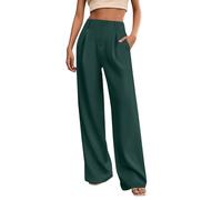 Pantalones de vestir para mujer, cintura alta, elásticos, holgados, rectos, de pierna ancha, pantalones palazzo, ligeros, cómodos, formales, informales, para descansar, para negocios, oficina, verde