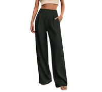 Pantalones de vestir para mujer, cintura alta, elásticos, holgados, rectos, de pierna ancha, pantalones palazzo, ligeros, cómodos, formales, informales, para descansar, para negocios, oficina, Negro