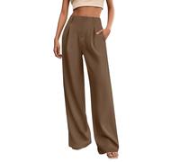 Pantalones de vestir para mujer, cintura alta, elásticos, holgados, rectos, de pierna ancha, pantalones palazzo, ligeros, cómodos, formales, informales, para descansar, para negocios, oficina, marrón
