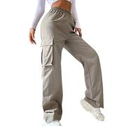 Pantalones de vestir para mujer, color oscuro, clásico, elegante, a cuadros, acampanados, atléticos, ajustados, tipo cargo, esmoquin, gris, L