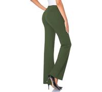 Pantalones de vestir para mujer, corte de bota, pantalones de trabajo casuales de negocios, cintura alta, elásticos, para oficina y negocios con bolsillos, verde, L