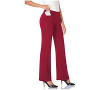 Pantalones de vestir para mujer, corte de bota, recto, pierna ancha, con bolsillos, talla pequeña a grande, pantalones de trabajo de oficina de negocios de talle medio, ajuste regular, elegantes