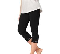Pantalones de yoga genéricos para niñas con borde de estrás, Capris extensible y cómodo para uso diario, informal, escolar, actividades al aire libre (negro, 5-6 años)
