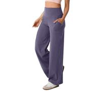 Pantalones de yoga largos para mujer, cintura alta, ligeros, elásticos, para el tiempo libre, verano, pierna recta, pantalones de verano con bolsillos, cómodos, monocromáticos, morado, M