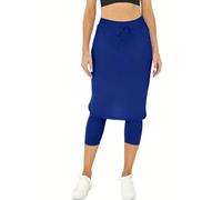 Pantalones de yoga largos para mujer, falso, de dos piezas, secado rápido, leggings con falda, faldas de tenis, yoga, antibrillo, fitness, falda corta, 2 en 1, informal, cómoda, falda deportiva al