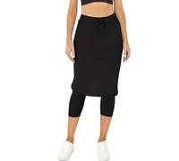 Pantalones de yoga largos para mujer, falso, de dos piezas, secado rápido, leggings con falda, faldas de tenis, yoga, antibrillo, fitness, falda corta, 2 en 1, informal, cómoda, falda deportiva al