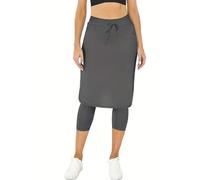 Pantalones de yoga largos para mujer, falso, de dos piezas, secado rápido, leggings con falda, faldas de tenis, yoga, antibrillo, fitness, falda corta, 2 en 1, informal, cómoda, falda deportiva al