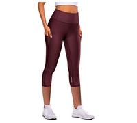 Pantalones de yoga para mujer, 3/4 con bolsillos, elásticos, con aspecto mojado, brillantes, para yoga, deporte, entrenamiento, pantalones de deporte, pantalones de ciclismo, cómodos, ligeros, de tela