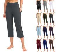 Pantalones de yoga para mujer 3/4 con bolsillos, pantalones de deporte para mujer, pierna ancha, cintura alta, elásticos, de secado rápido, forma de culturismo, suaves, transpirables, pantalones capri