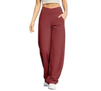 Pantalones de yoga para mujer, cintura alta, con bolsillos, opacos, acampanados, cómodos y elegantes, rojo ladrillo, L