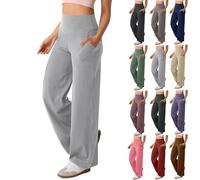 Pantalones de yoga para mujer, cintura alta, elásticos, acampanados, con control de abdomen, cintura fruncida, pantalones de yoga ajustados, pantalones rectos de pierna ancha con bolsillos, pantalones