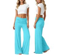 Pantalones de yoga para mujer de cintura alta estiramiento elegante ancho coral plegable sobre pantalones pantalones casuales control vientre derecho gimnasio pierna ancha pantalones cómodos de