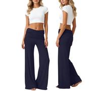 Pantalones de yoga para mujer de cintura alta estiramiento elegante ancho coral plegable sobre pantalones pantalones casuales control vientre derecho gimnasio pierna ancha pantalones cómodos de